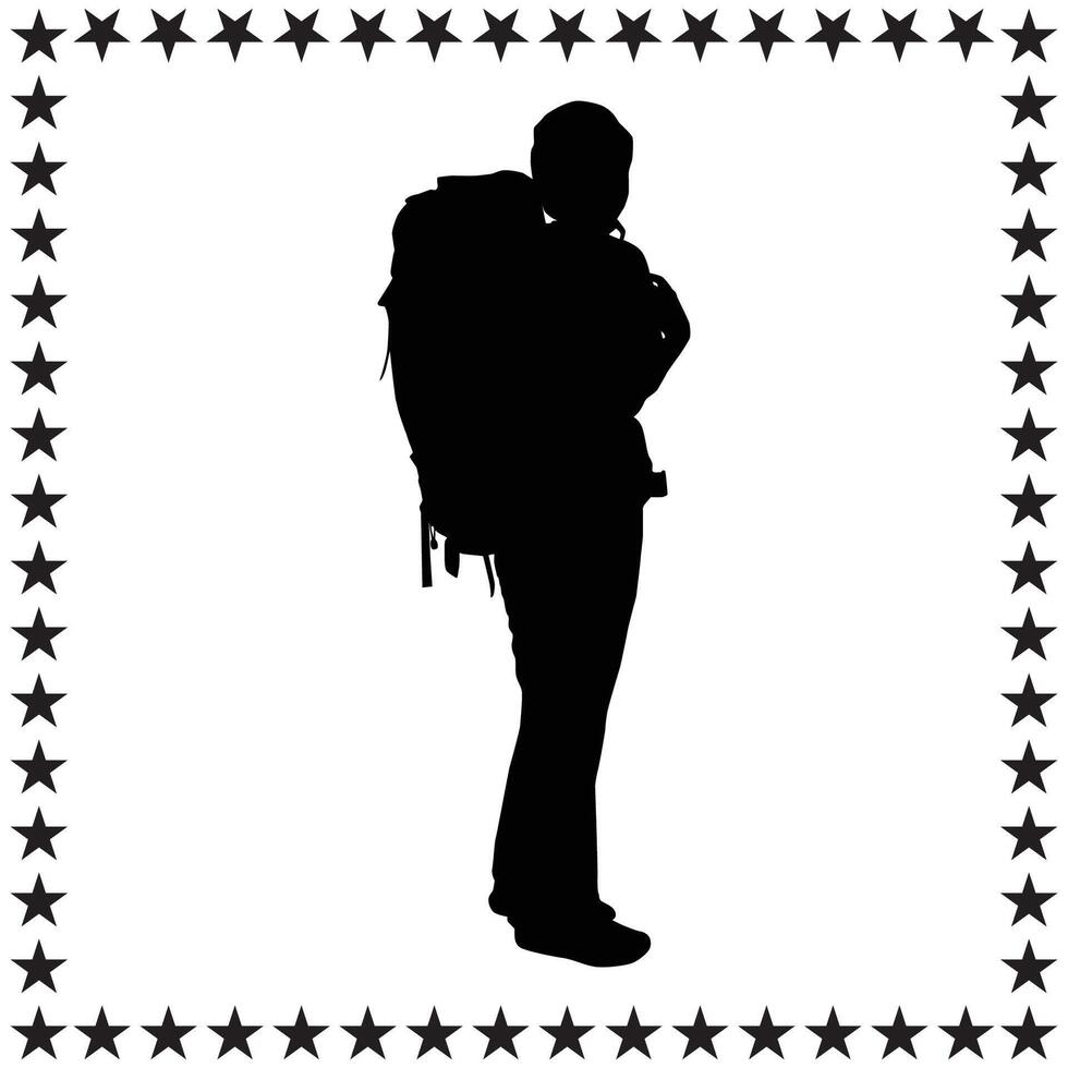 Backpacker Silhouette illustration, Backpacker Silhouette, Backpacker Silhouette art on white background vector
