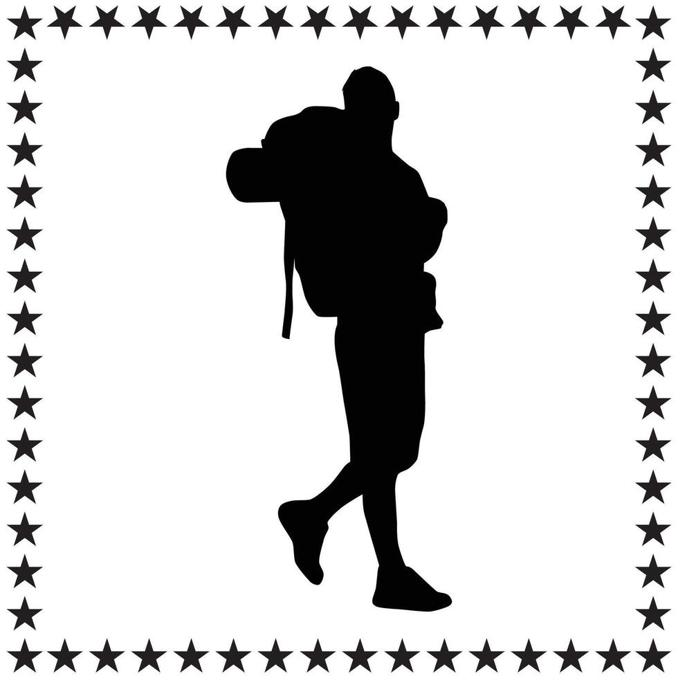 Backpacker Silhouette illustration, Backpacker Silhouette, Backpacker Silhouette art on white background vector