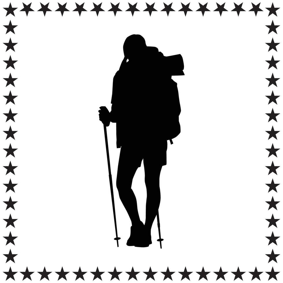 Backpacker Silhouette illustration, Backpacker Silhouette, Backpacker Silhouette art on white background vector