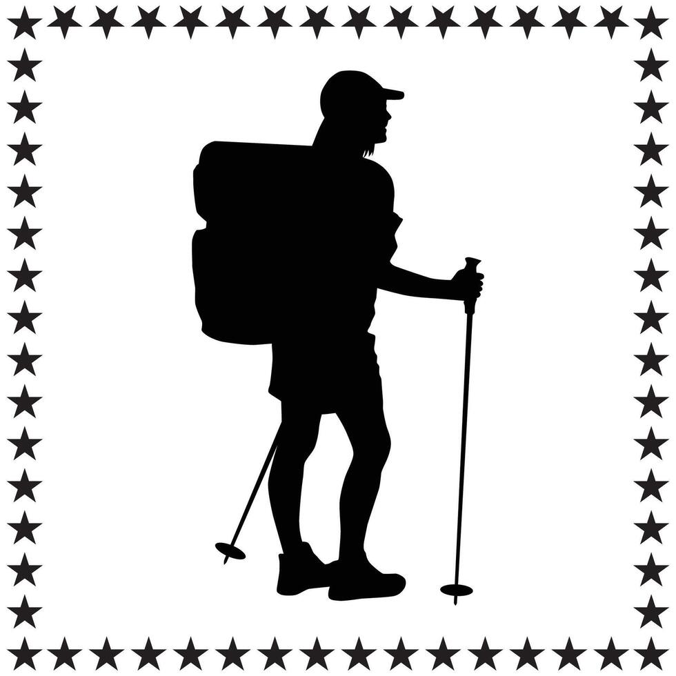 Backpacker Silhouette illustration, Backpacker Silhouette, Backpacker Silhouette art on white background vector