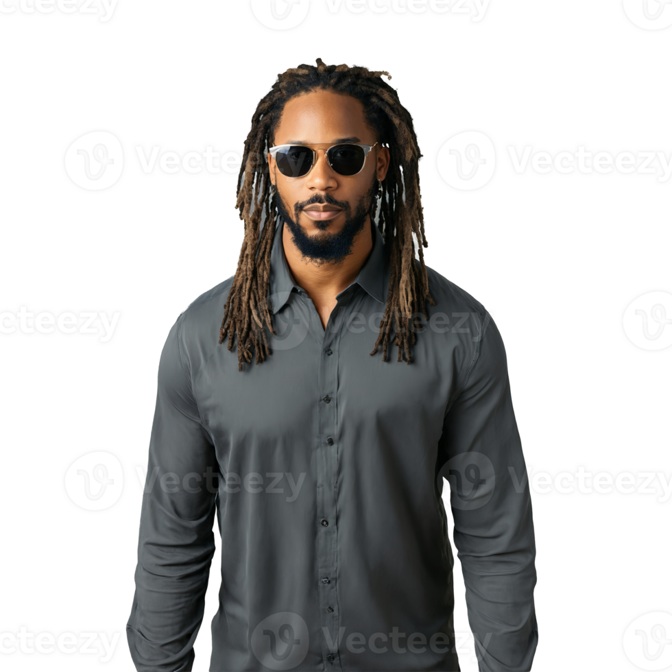 Jackson a cool African American man with dreadlocks and a goatee wearing sunglasses png