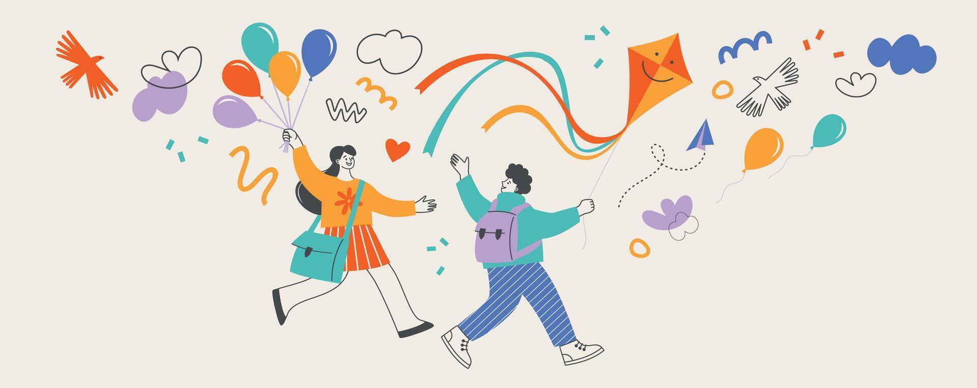 Back to school concept. Joy, fun, childhood Flat illustration design vector