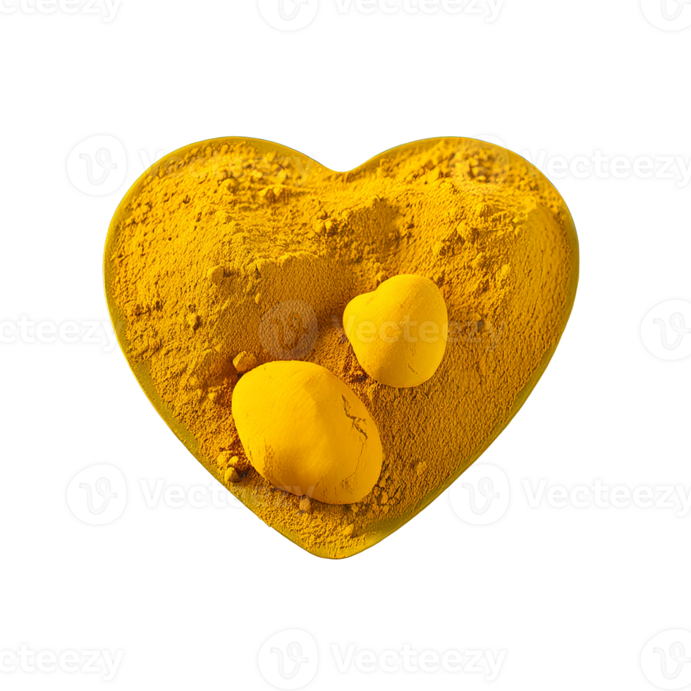 Turmeric bright yellow fine powder crisp heart shape with soft shadowing Spices food and culinary png