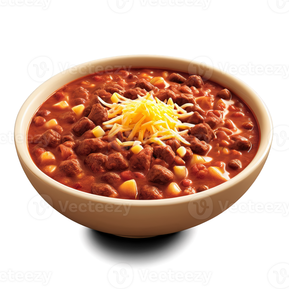 Chili A steaming bowl of hearty chili, filled with tender chunks of beef, beans, and a rich, spicy tomat png