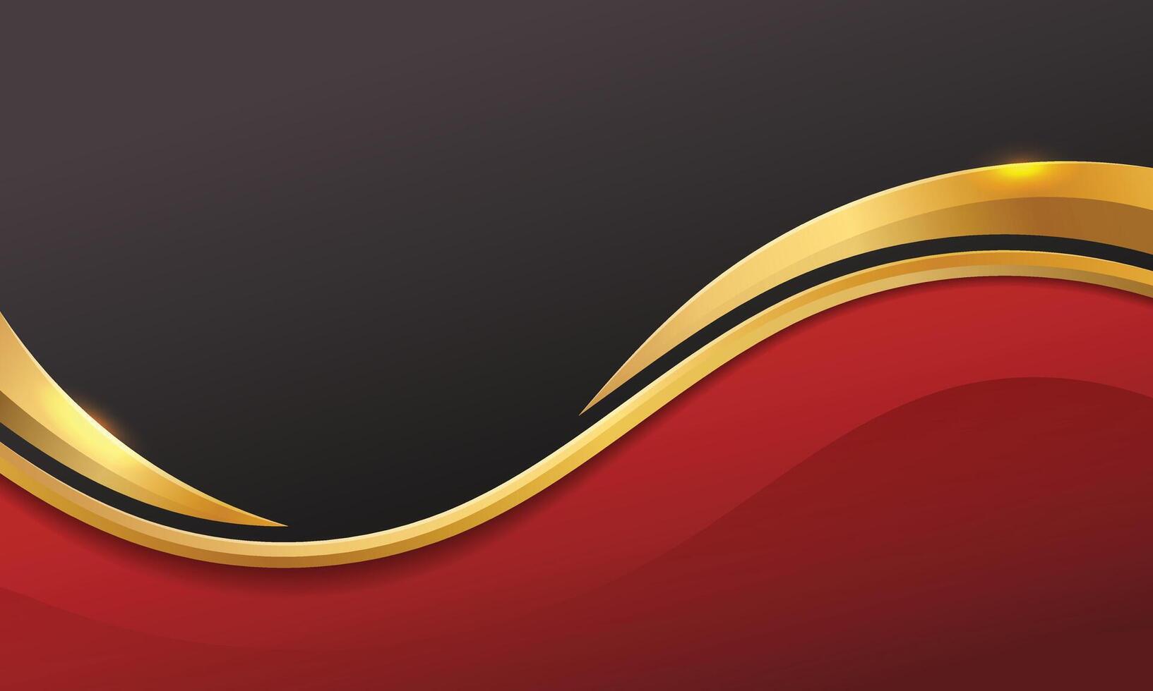 Elegant red black 3D background with curved gold dynamic lines vector