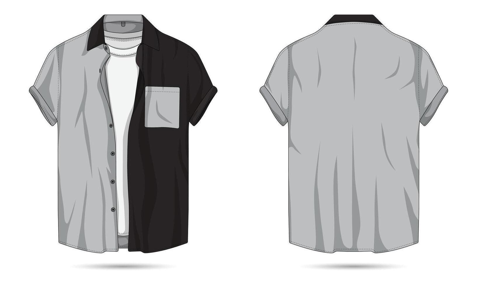 Modern two tone button down shirt mockup front and back view vector