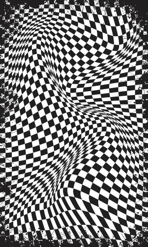 Wavy black and white checkered flag wallpaper with grunge brush strokes vector