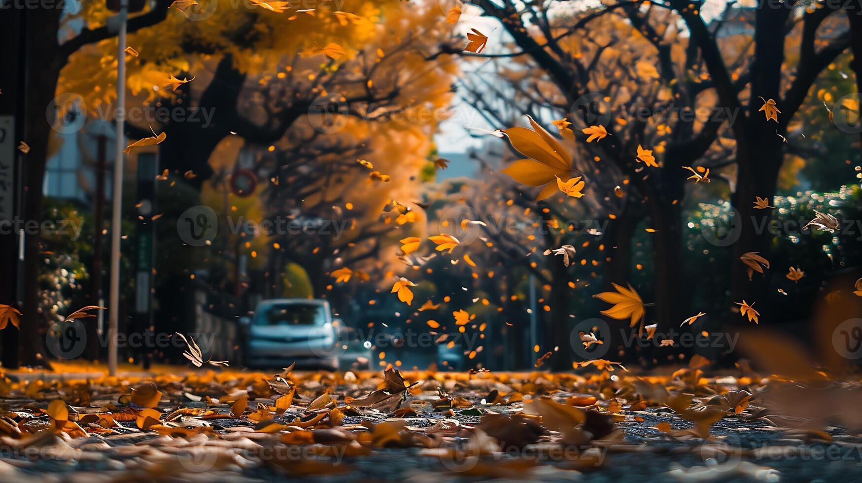 Fresh view of a forest with a canopy of colorful leaves photo