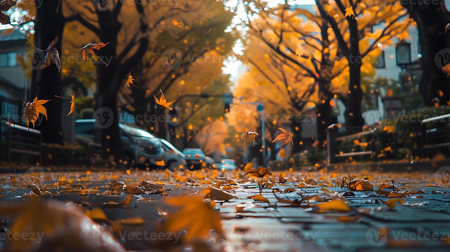 Fresh view of a forest with a canopy of colorful leaves photo