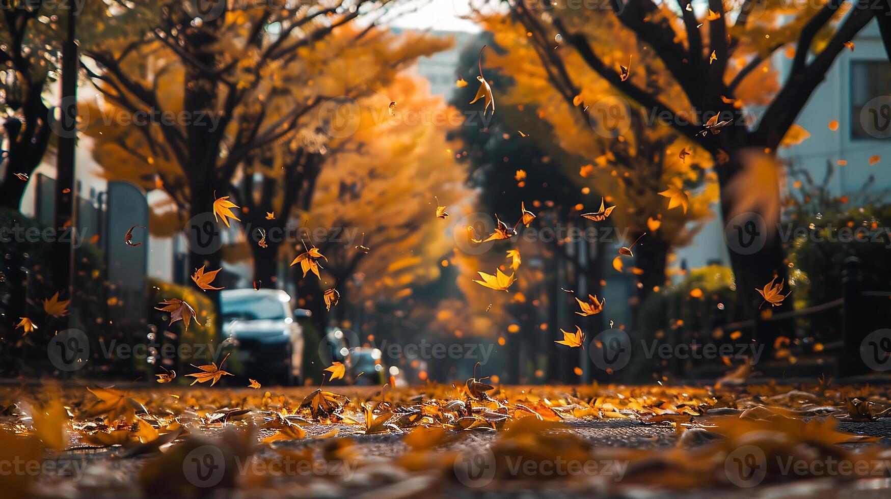 Fresh view of a forest with a canopy of colorful leaves photo