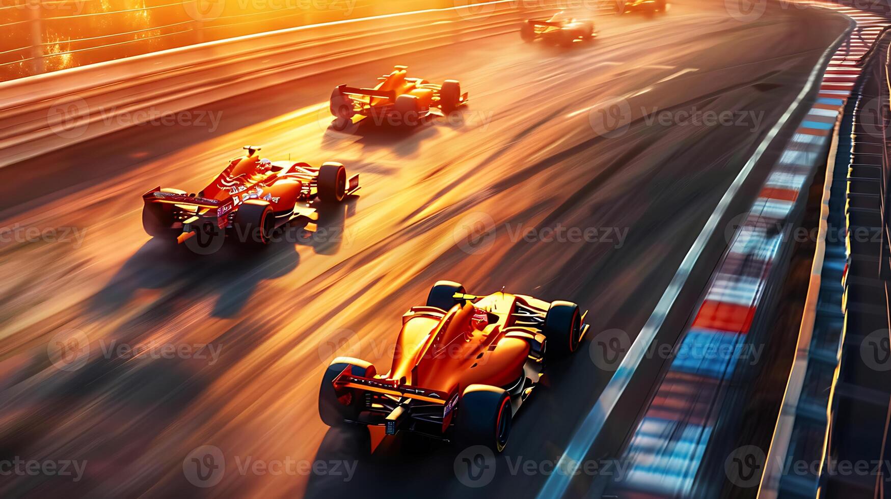 Motion blur, Race driver and race car racing on speed track, Car race on asphalt race track crossing finish line. photo