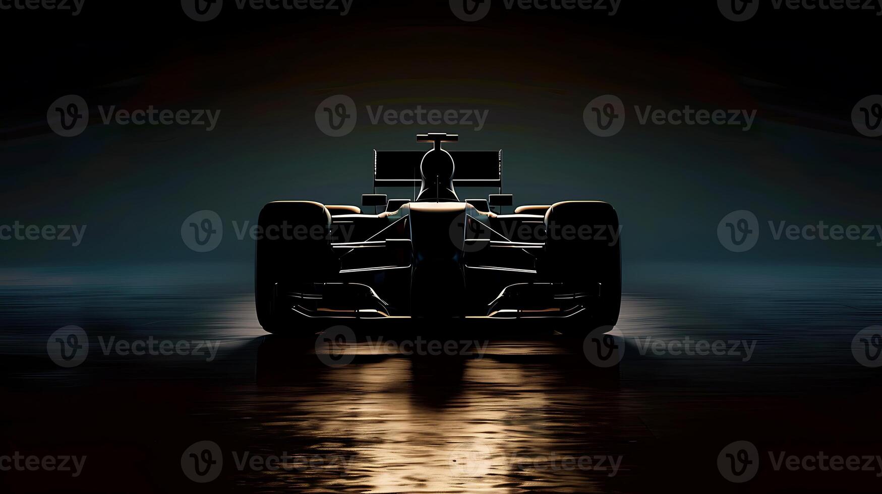Silhouette of a Formula One car under dramatic lighting. photo