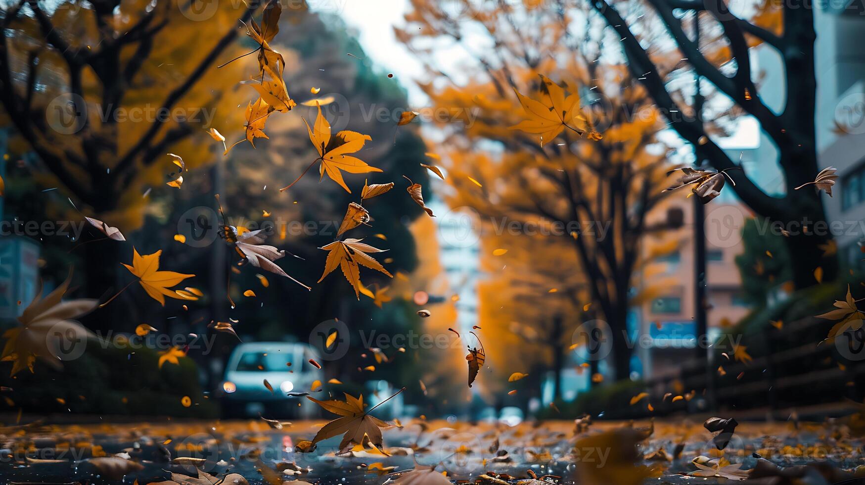 Fresh view of a forest with a canopy of colorful leaves photo