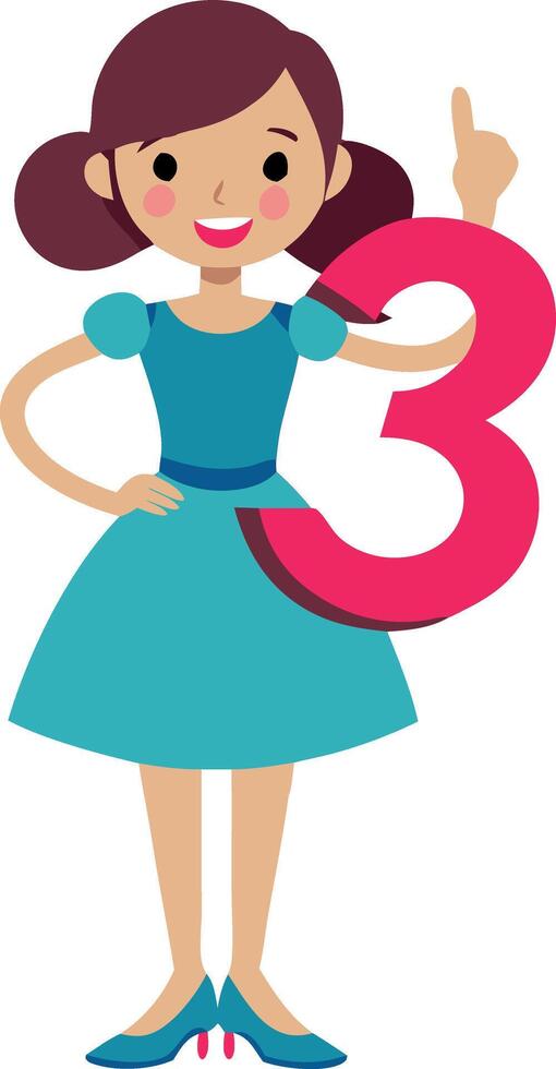 Cartoon girl showing number three vector