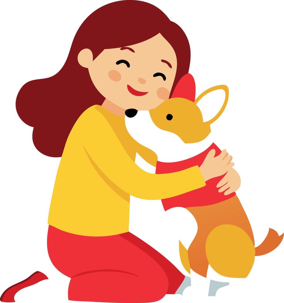 Woman embracing dog vector