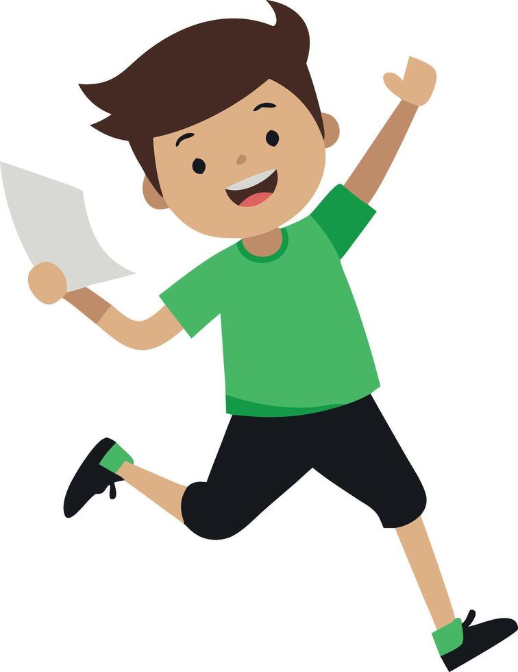 Illustration of a boy running with a piece of paper isolated on white background vector