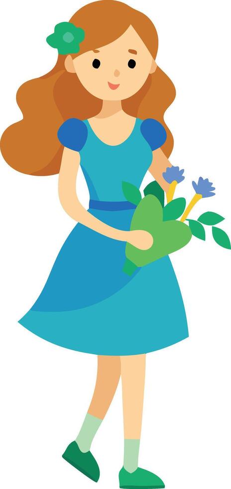Cartoon girl bouquet flowers hands vector
