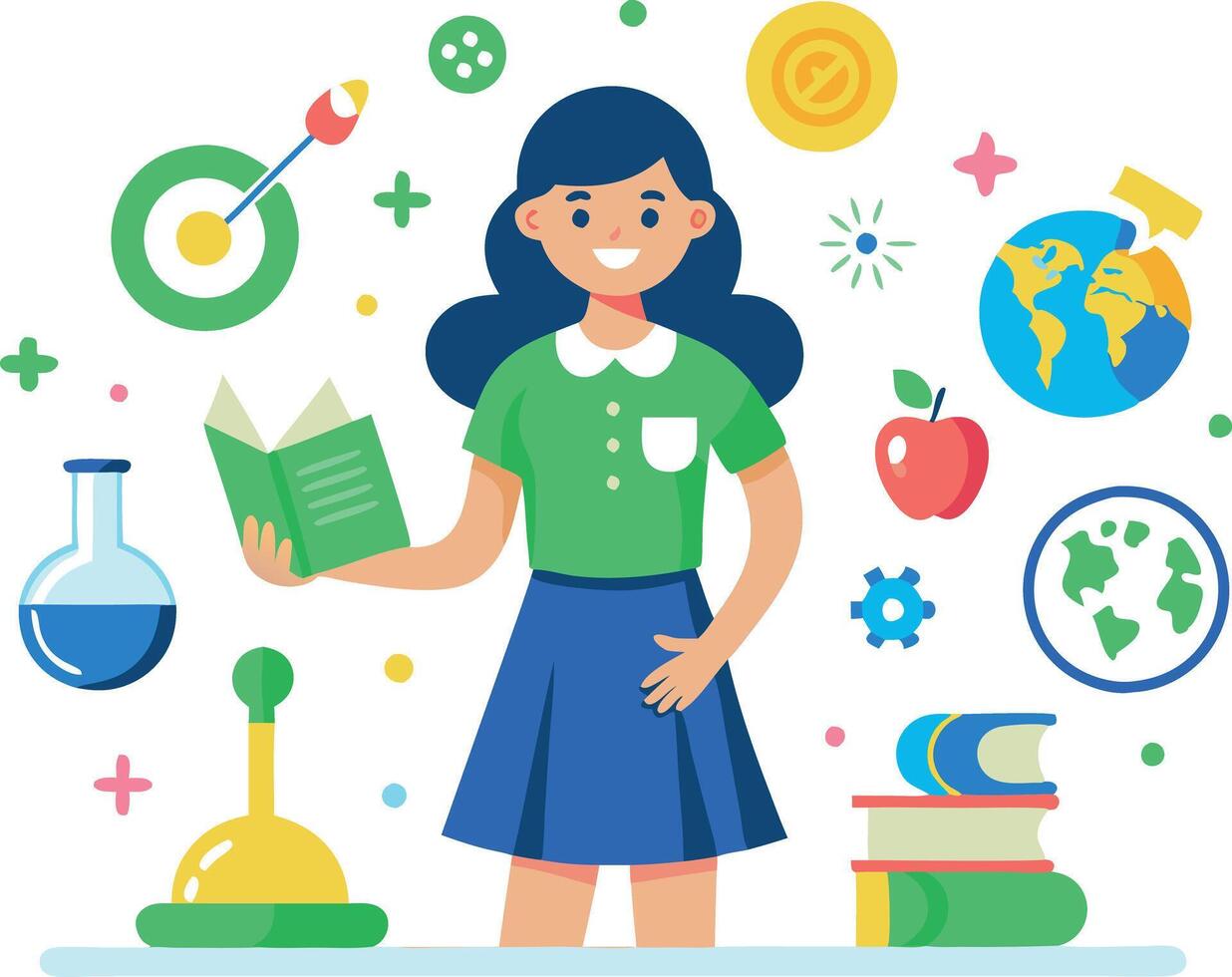 Girl holds book and second book vector
