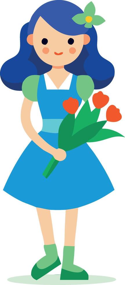 Cartoon girl holding bouquet of flowers vector