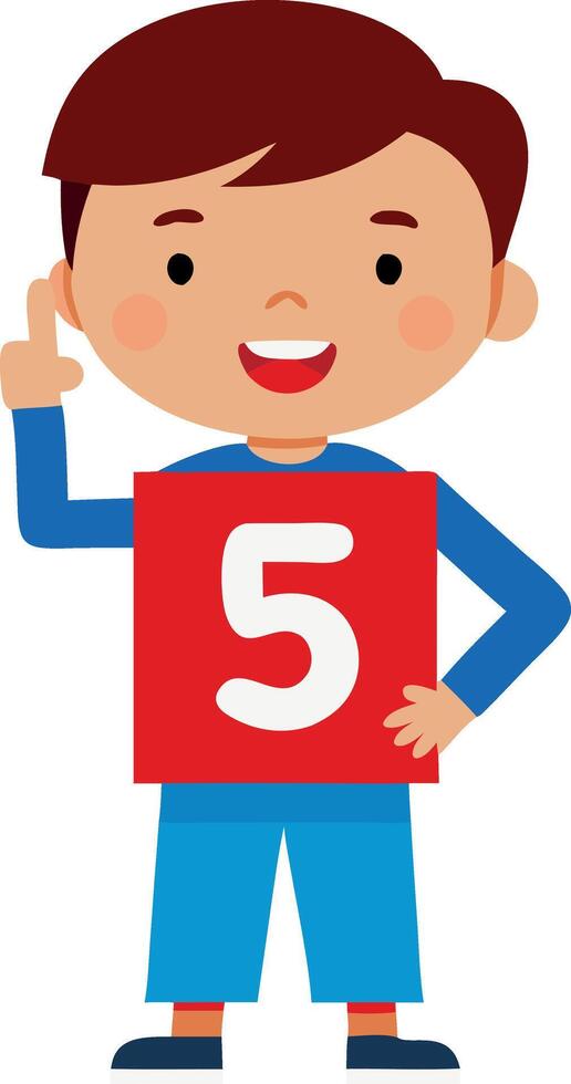 A boy wearing a number 5 shirt, confidently posing and showing off his team spirit and love for sports. vector