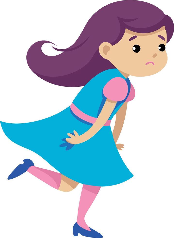 Cartoon girl running in blue dress vector