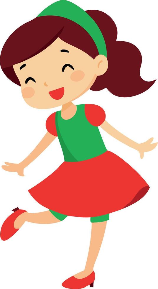 Young woman in crimson garment and emerald headband moving joyfully vector