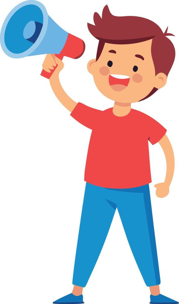 Illustration of a boy holding a megaphone on a transparent background. vector