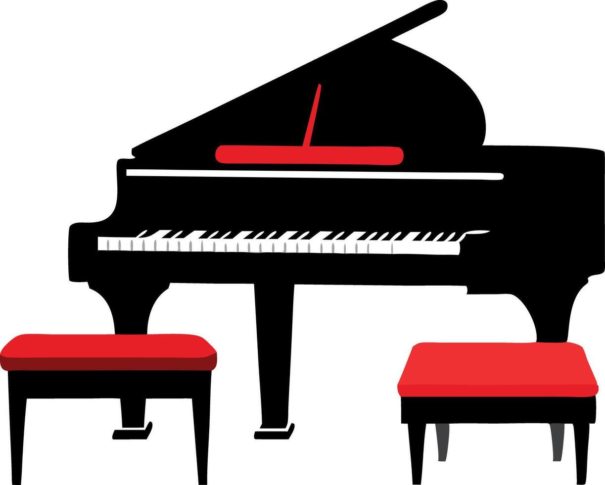 A grand piano with two stools. Perfect for music lessons and concerts. High-quality illustration. vector