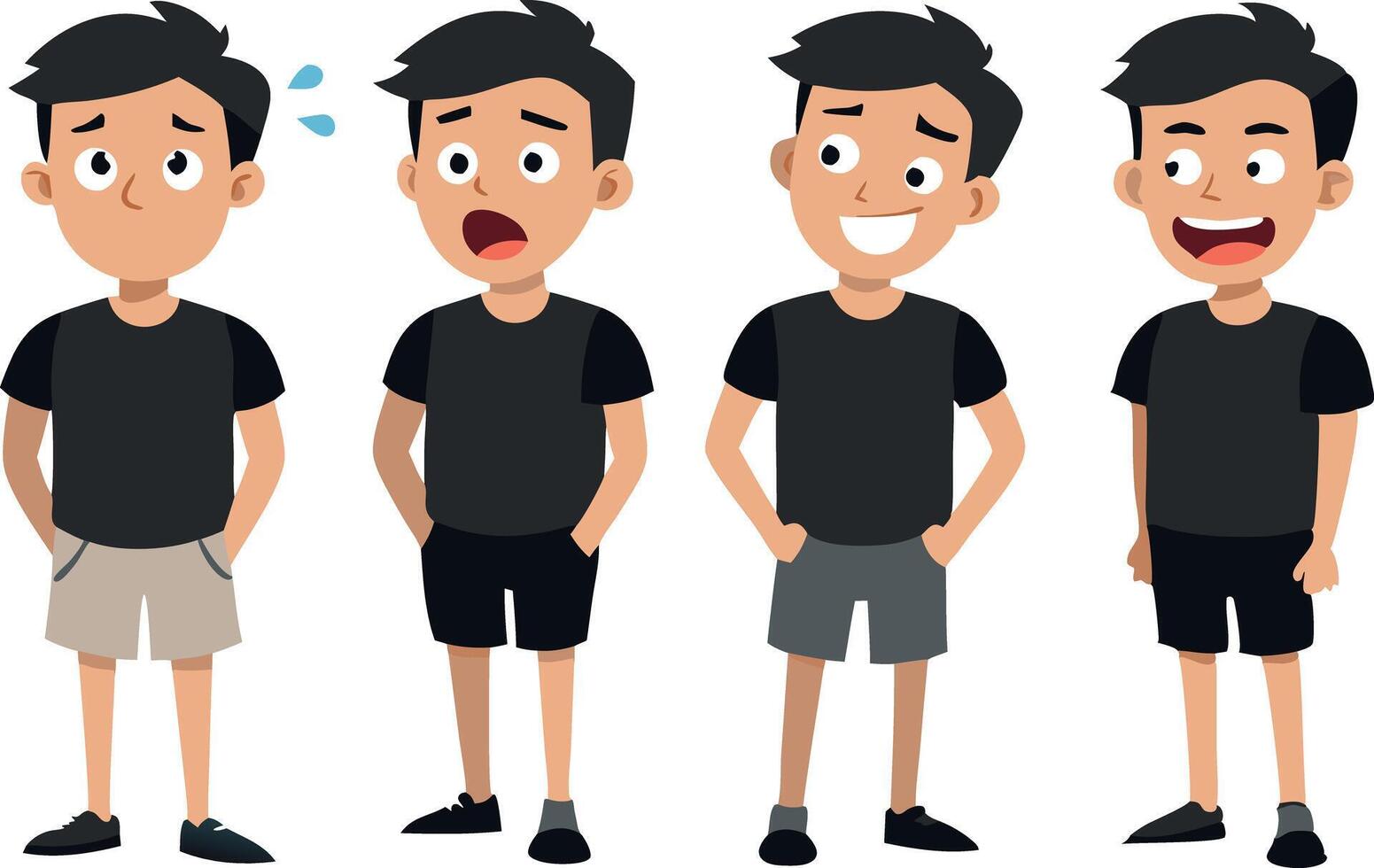 Cartoon boys in different poses and emotions wearing casual clothes vector