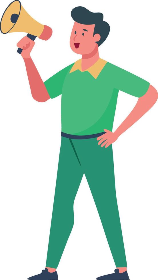 Man holds megaphone standing vector