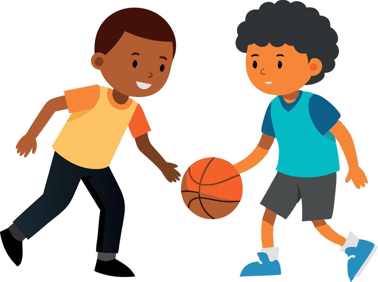 Two boys having fun playing basketball, representing friendship and active play. vector