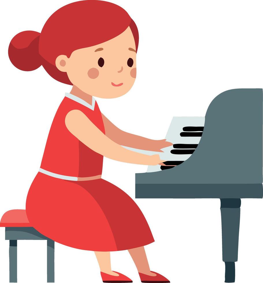 Little girl at the piano concentrating on her music. Developing her musical talent through practice. vector