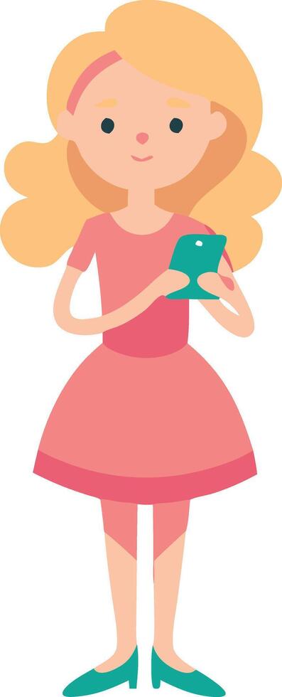 Illustration of a young girl in a pink dress standing and smiling vector
