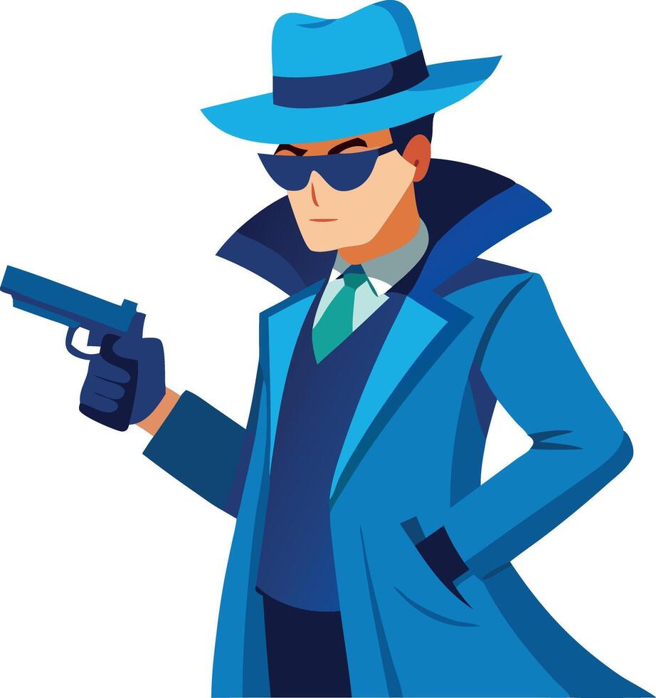 Illustration of a detective holding a gun. vector