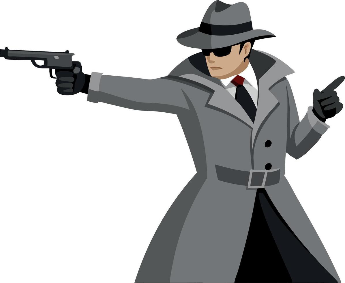 Illustration of a detective aiming a gun. vector