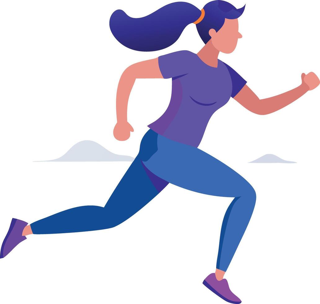 A woman sprinting with power and speed. She is wearing running attire, displaying strong form and focus, isolated on white background. vector