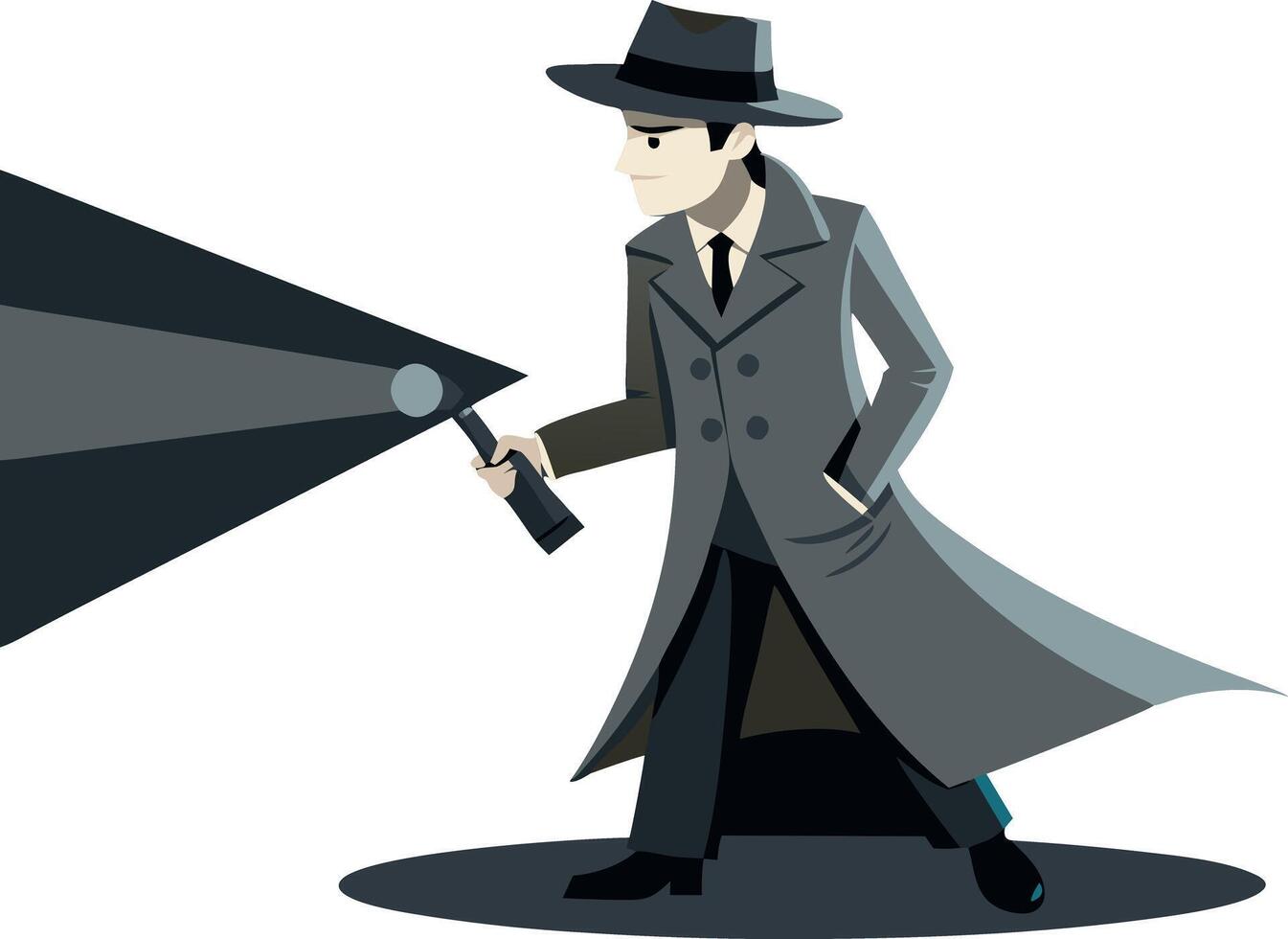 Illustration of a detective investigating with a flashlight. vector