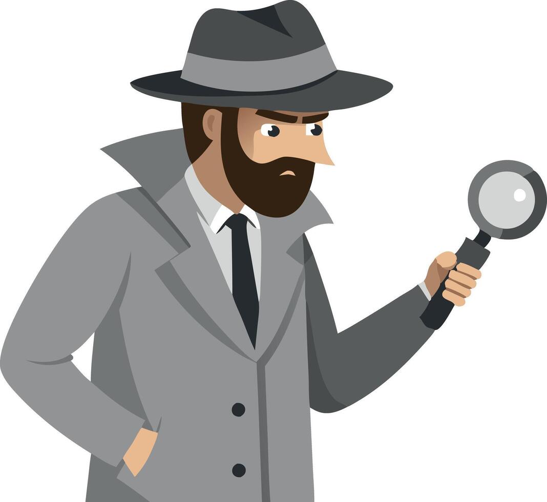 Illustration of a detective inspecting with a magnifying glass. vector
