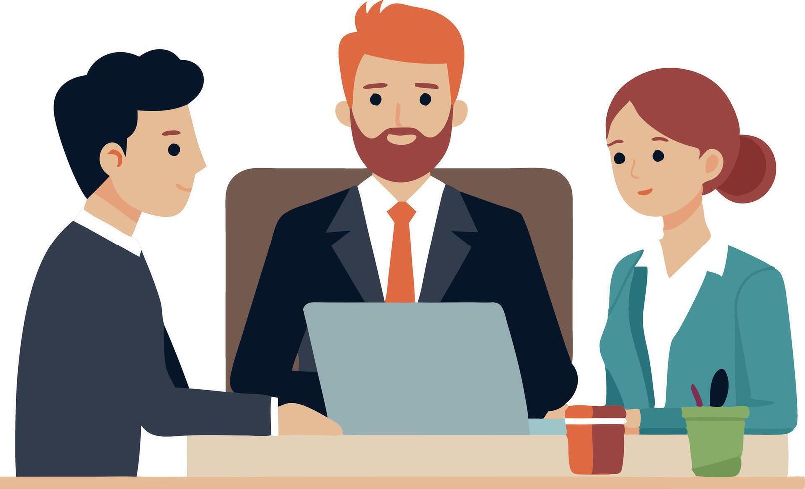 Business meeting with a man and two colleagues discussing a project vector