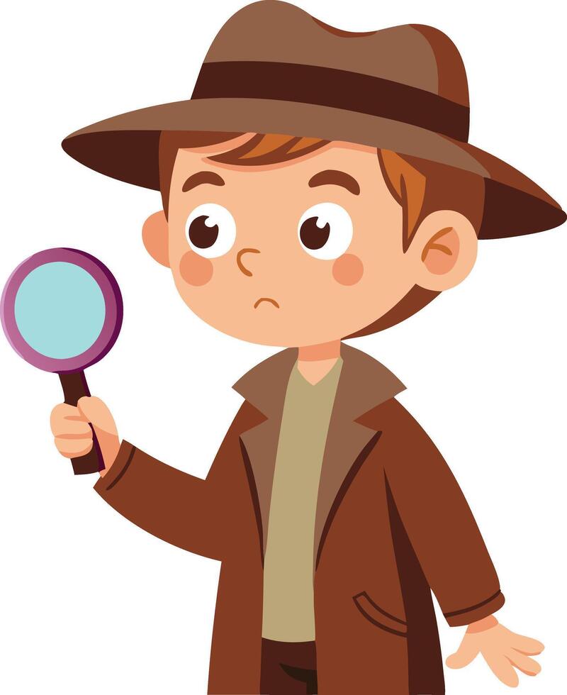 A young boy is holding a magnifying glass and looking at something vector