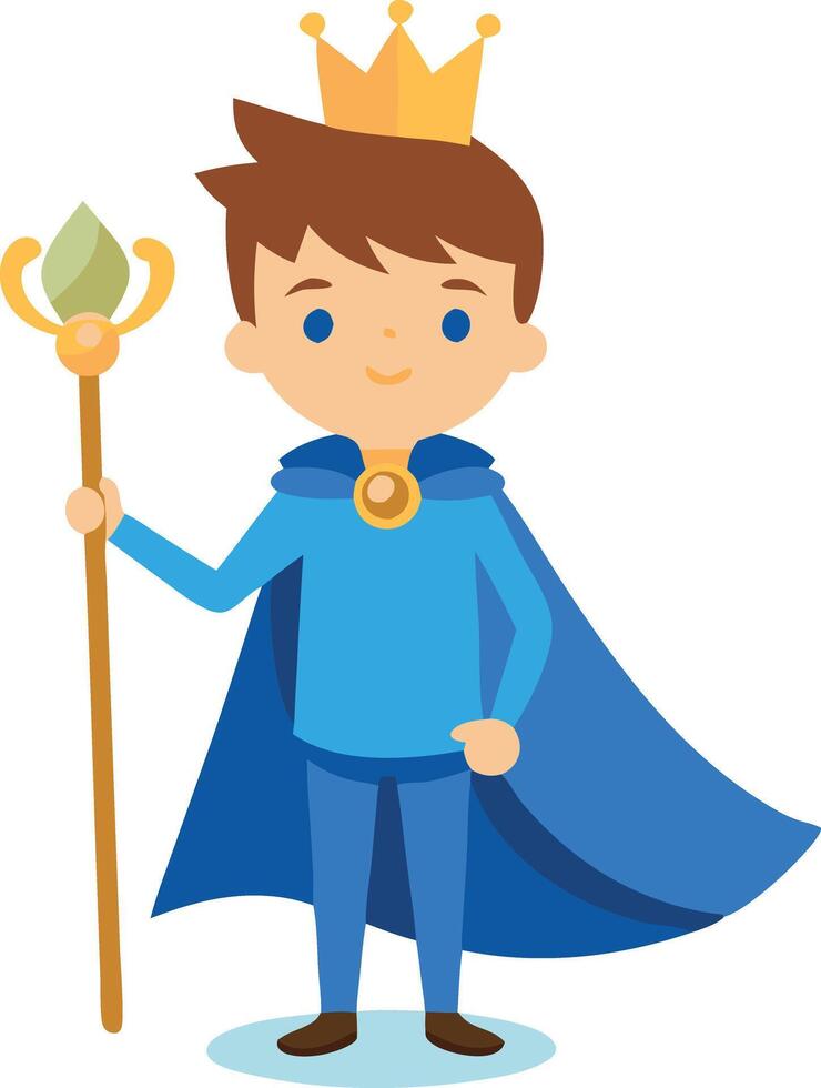 A young boy in a blue cape and crown holding a staff vector