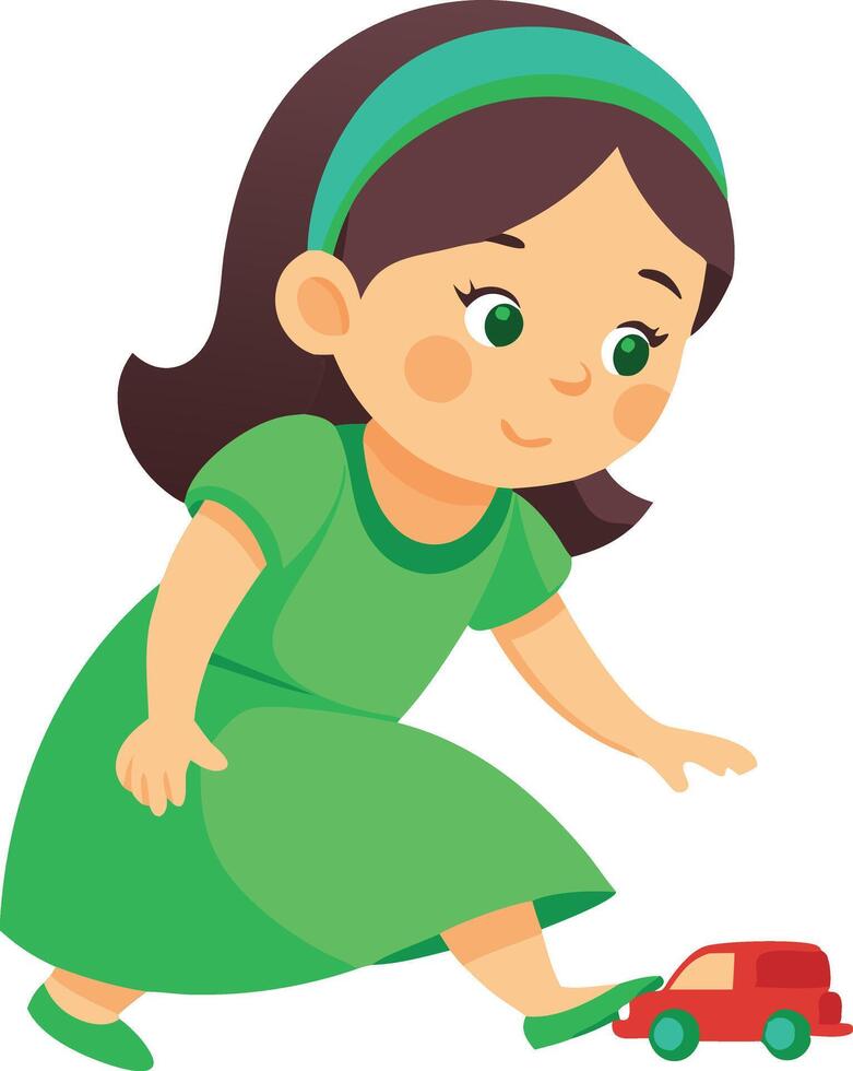 A girl is playing with a toy car vector