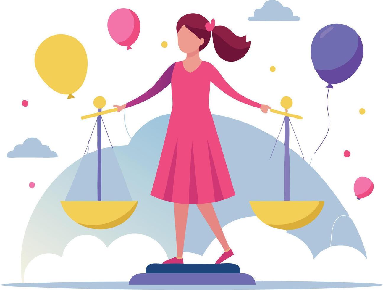 A woman is standing on a scale with two balloons on each side vector