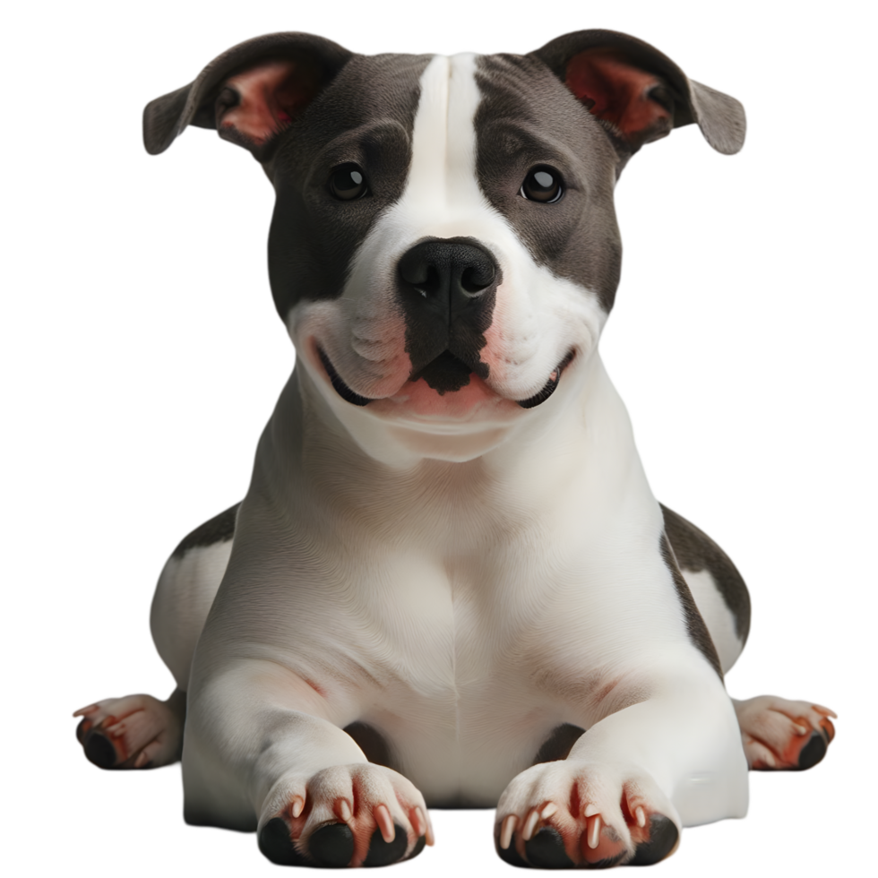 Pit bull dog sitting on the floor isolated from background png