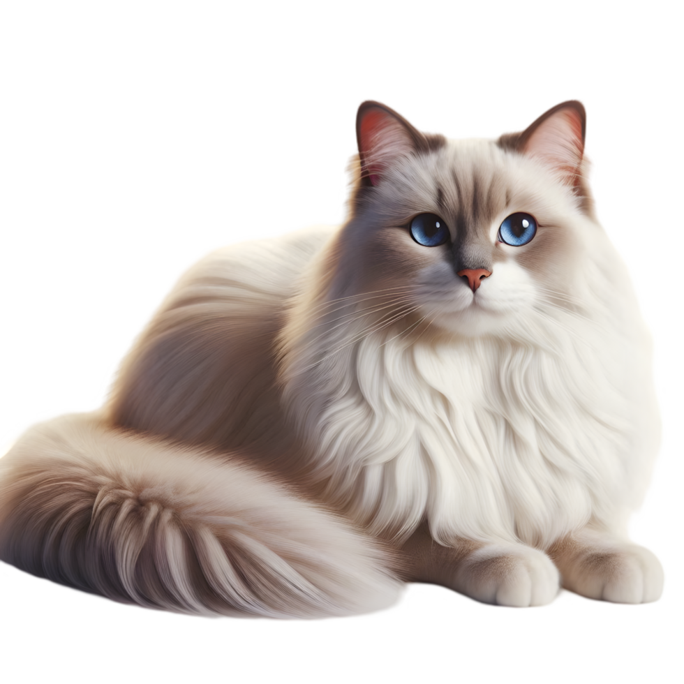 White cat with blue eyes sitting isolated from background png