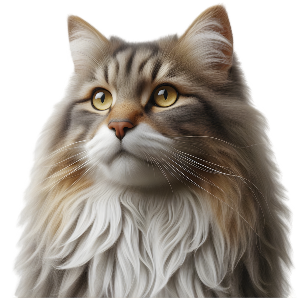 Cat with long hair and big eyes isolated from background png