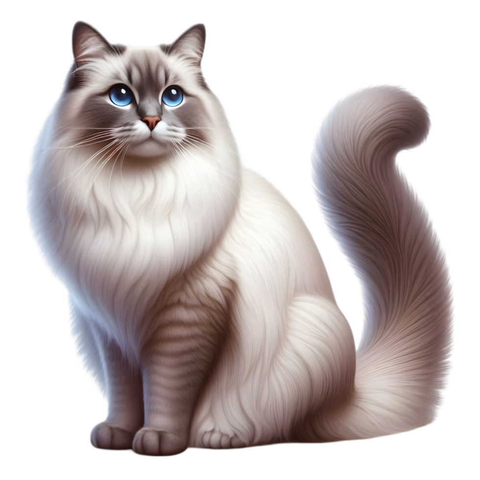 White cat with blue eyes on transparent background png