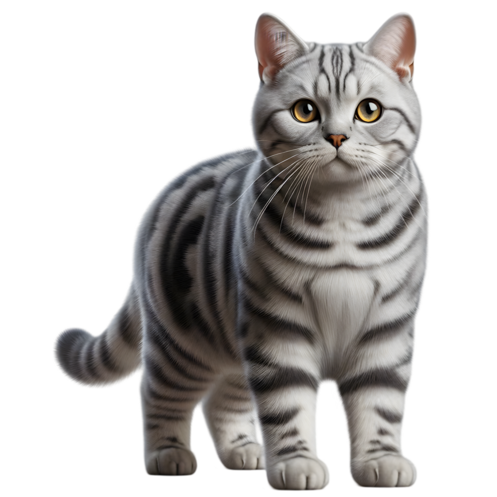 Cat with a striped coat standing isolated from background png