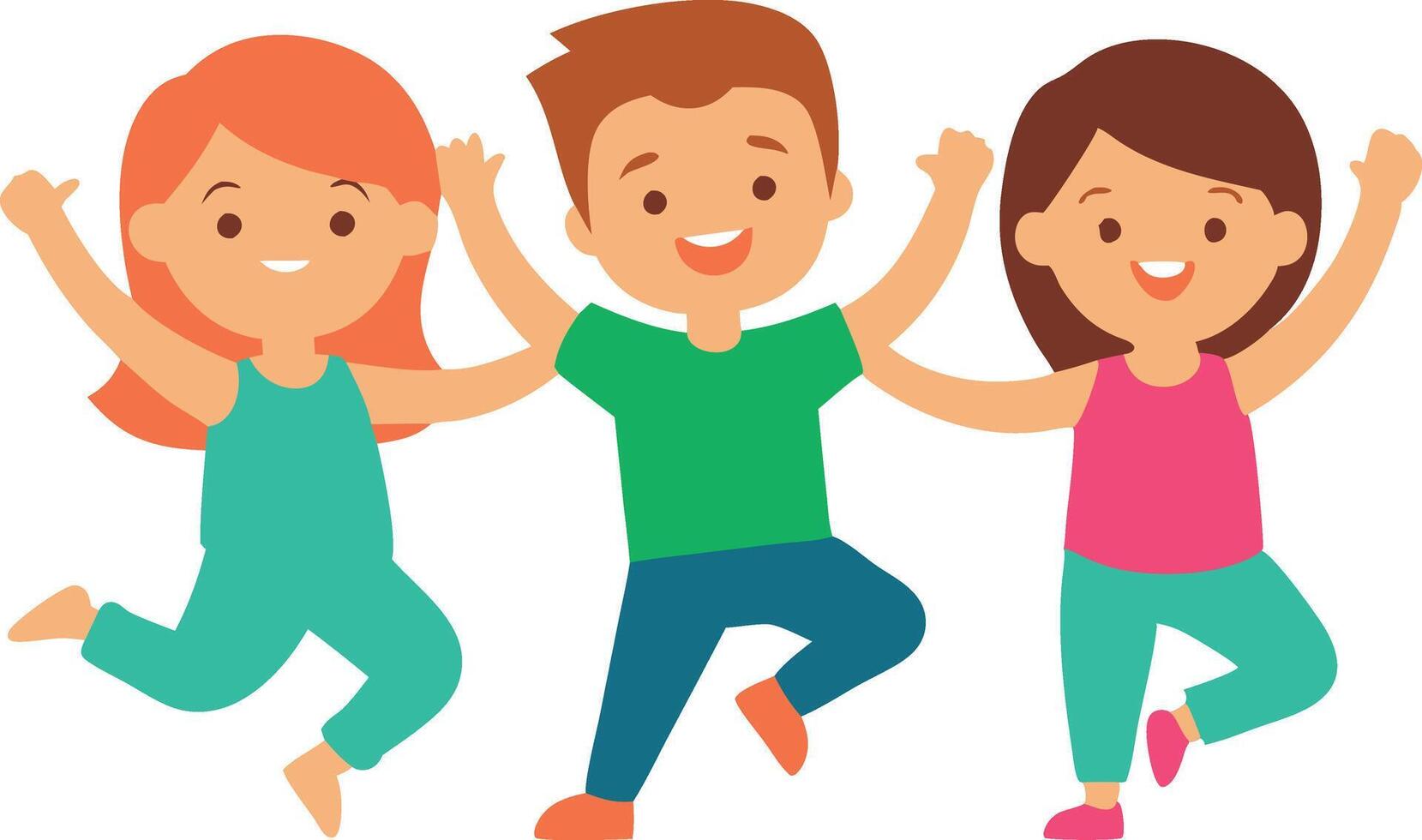 Three children are jumping in the air and smiling vector