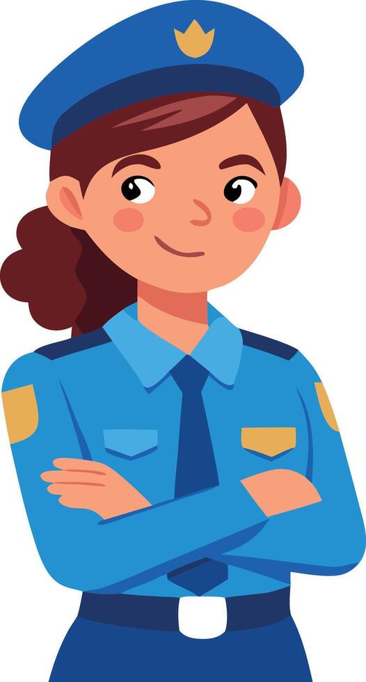 Illustration of a policewoman with arms crossed. vector